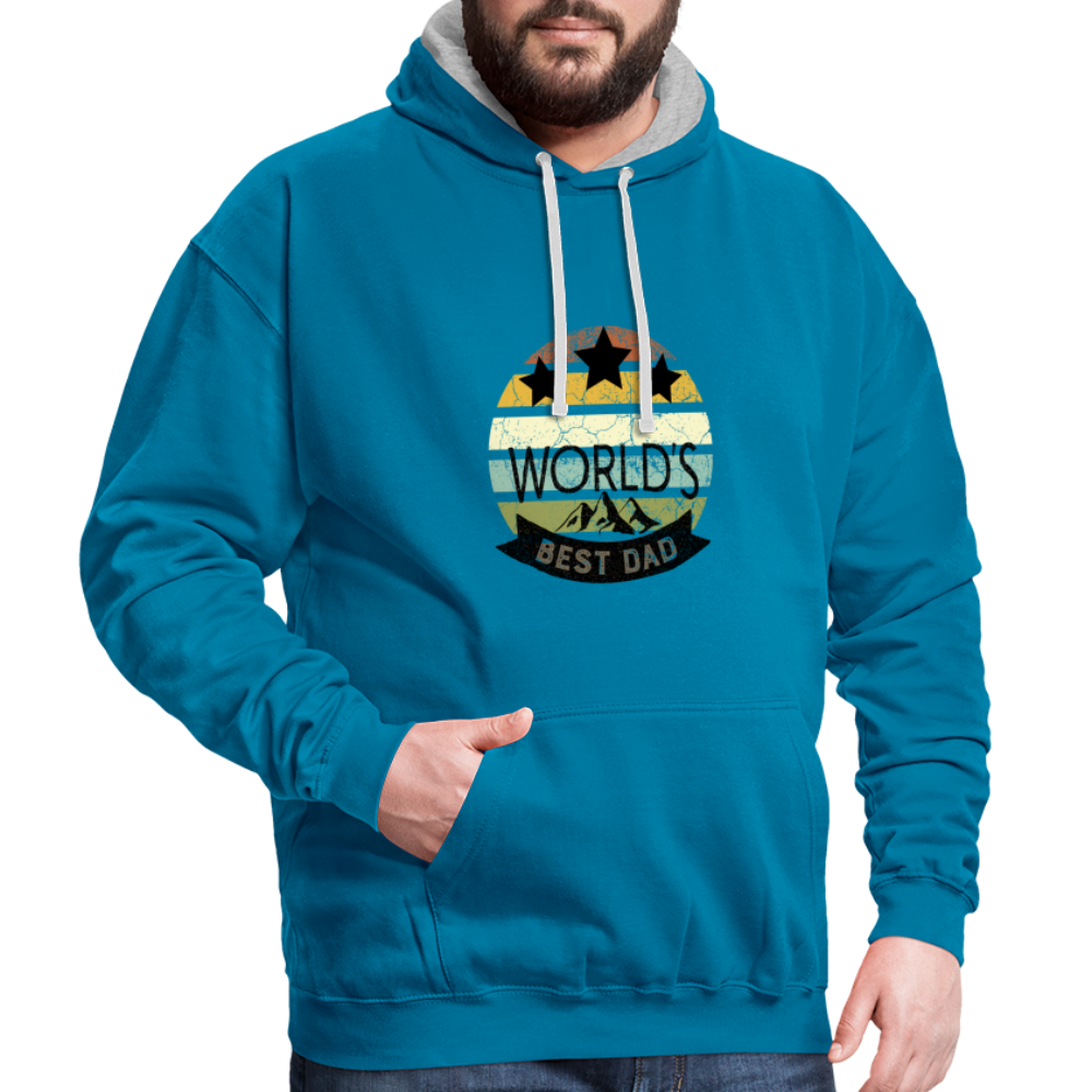 Kontrast-Hoodie - Best Dad - Pfauenblau/Grau meliert