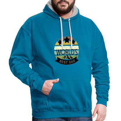 Kontrast-Hoodie - Best Dad - Pfauenblau/Grau meliert