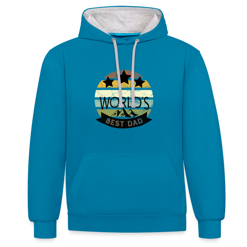 Kontrast-Hoodie - Best Dad - Pfauenblau/Grau meliert