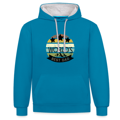 Kontrast-Hoodie - Best Dad - Pfauenblau/Grau meliert