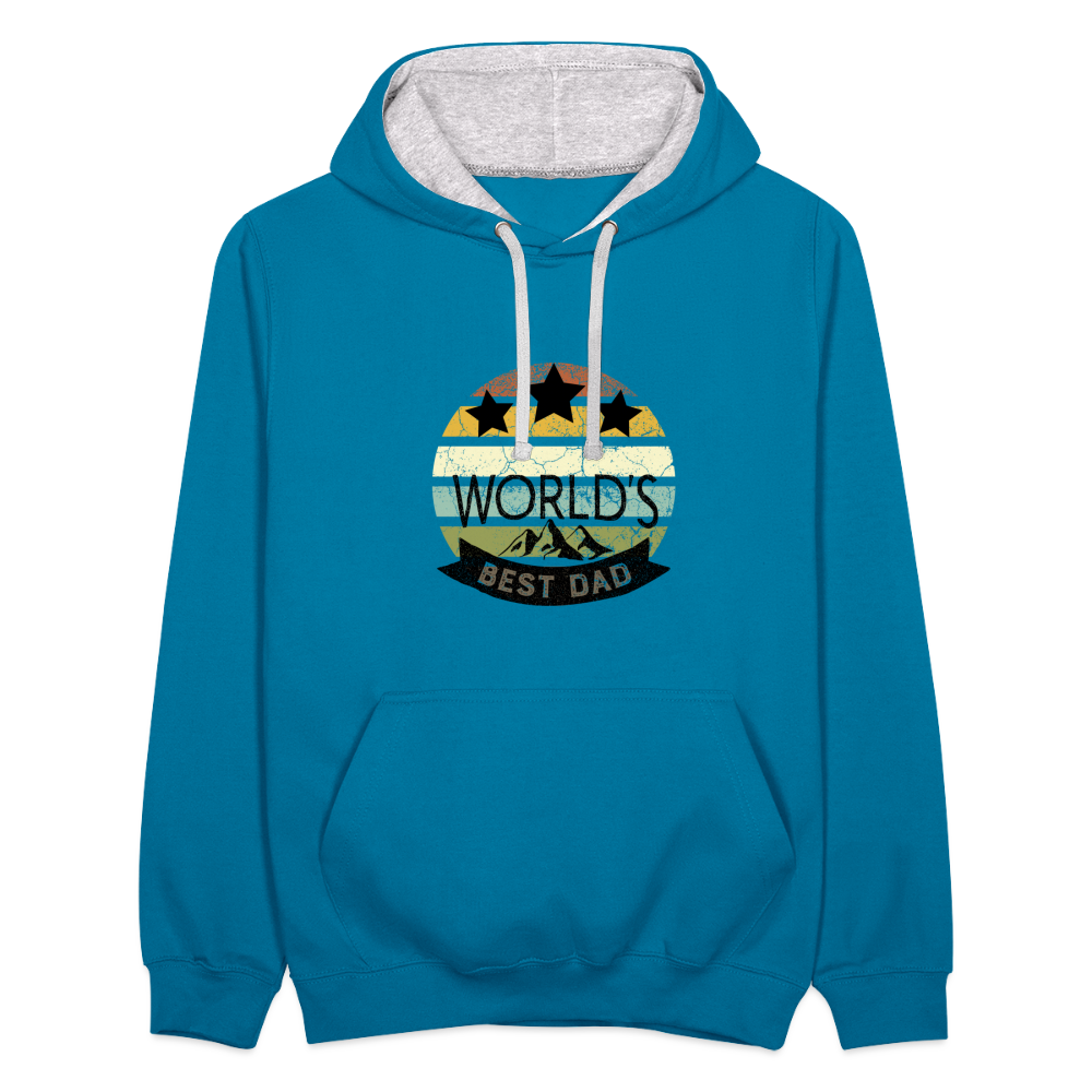 Kontrast-Hoodie - Best Dad - Pfauenblau/Grau meliert