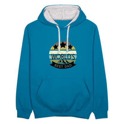 Kontrast-Hoodie - Best Dad - Pfauenblau/Grau meliert