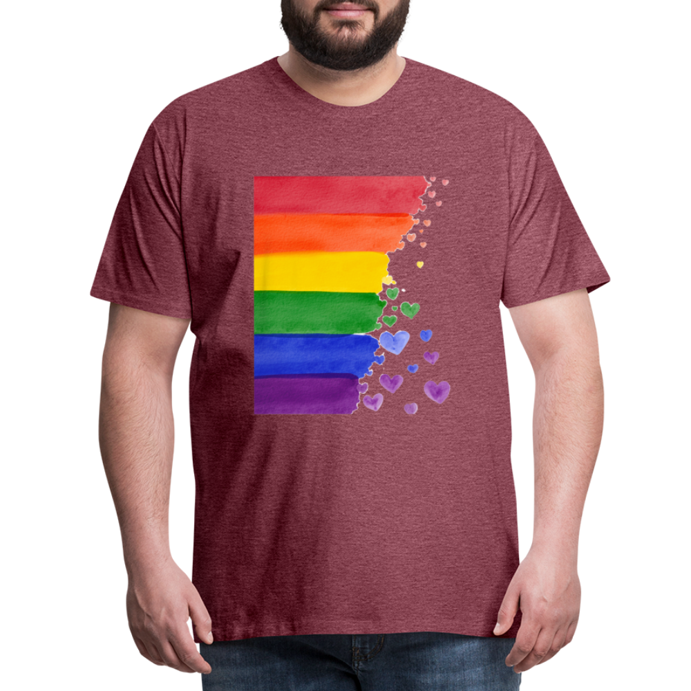 Männer Premium T-Shirt - LGBT Streifen - Bordeauxrot meliert