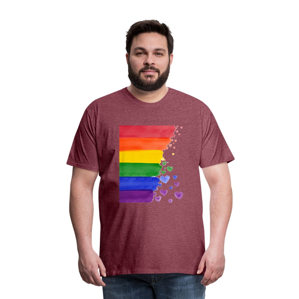 Männer Premium T-Shirt - LGBT Streifen - Bordeauxrot meliert