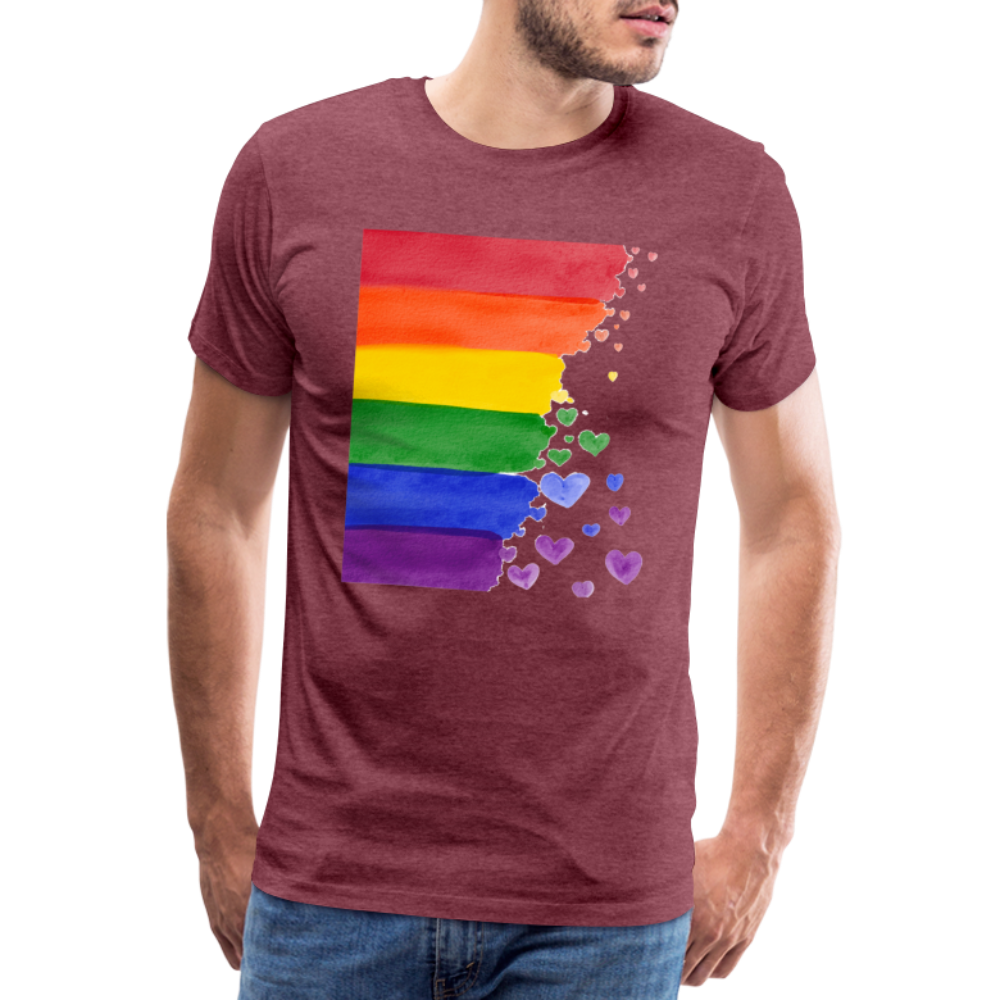 Männer Premium T-Shirt - LGBT Streifen - Bordeauxrot meliert