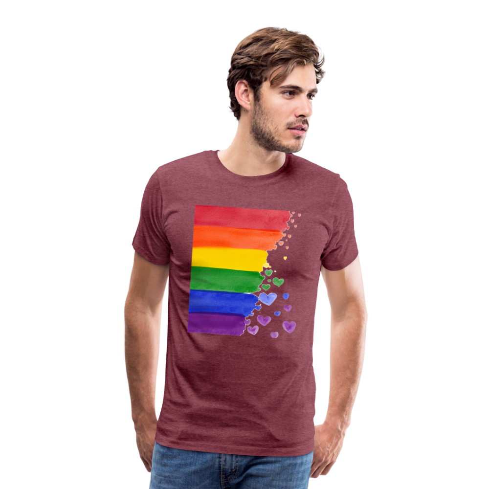 Männer Premium T-Shirt - LGBT Streifen - Bordeauxrot meliert