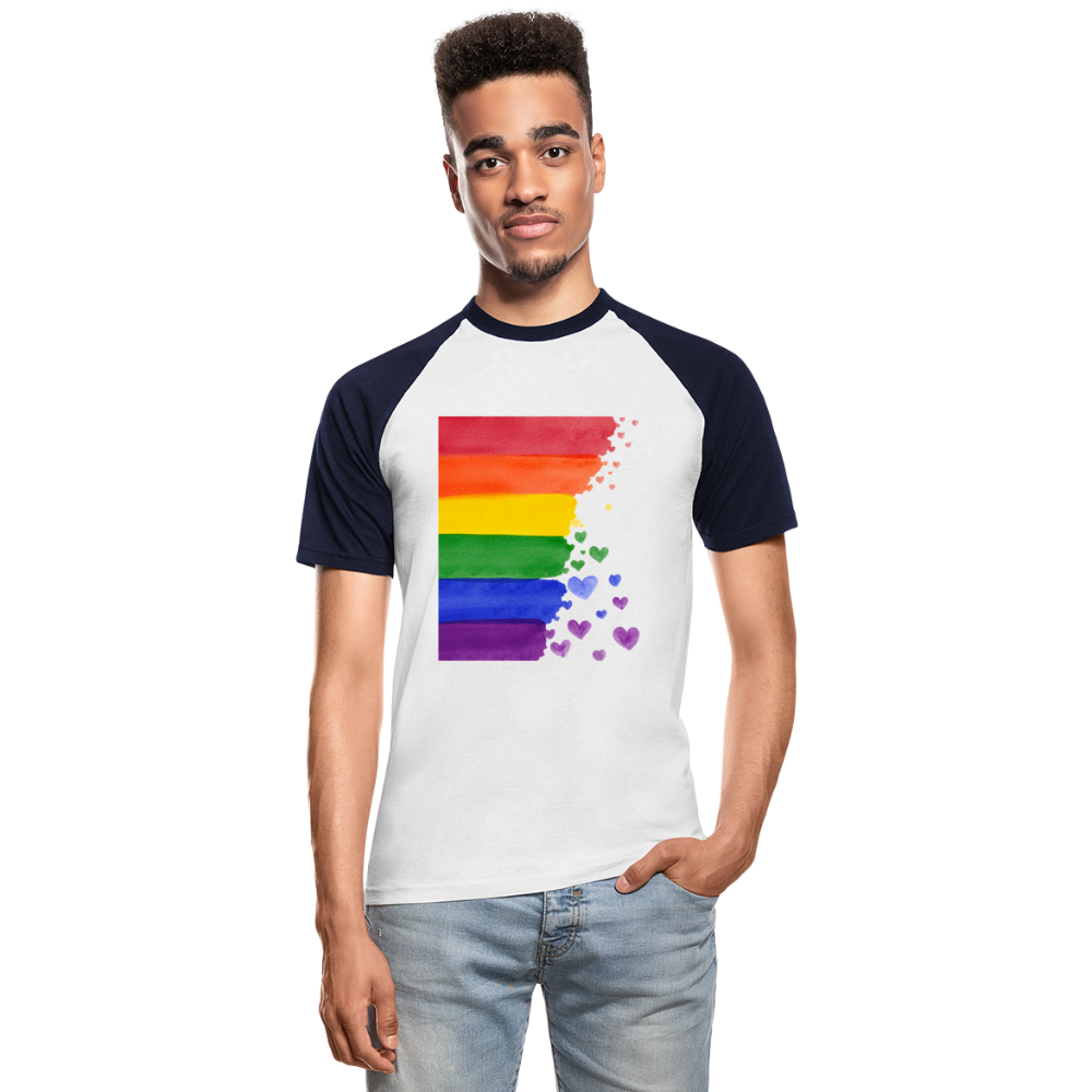 Männer Baseball-T-Shirt - LGBT Streifen - Weiß/Navy