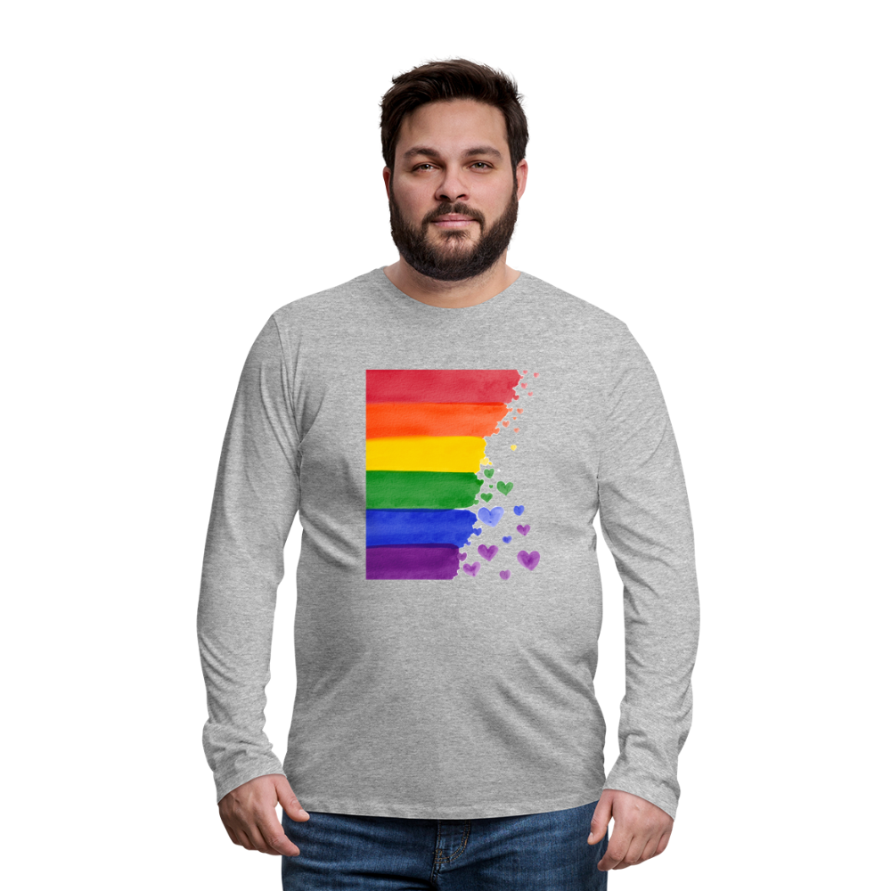 Männer Premium Langarmshirt - LGBT Streifen - Grau meliert