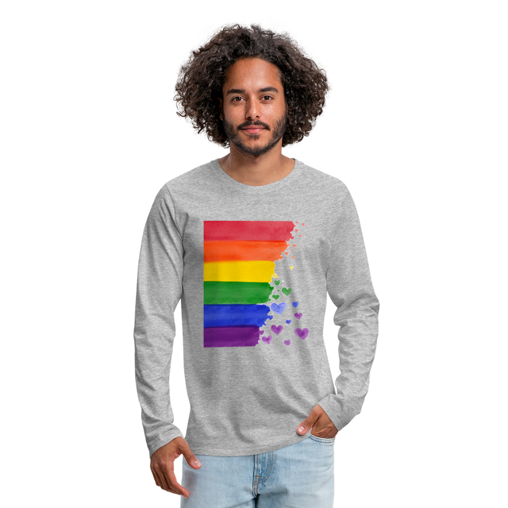 Männer Premium Langarmshirt - LGBT Streifen - Grau meliert