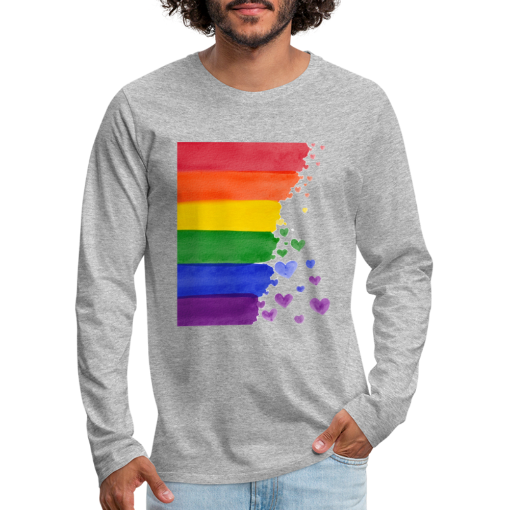 Männer Premium Langarmshirt - LGBT Streifen - Grau meliert