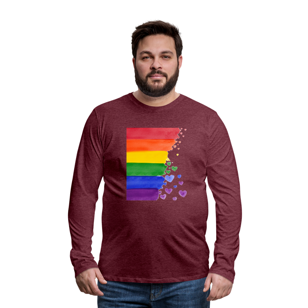 Männer Premium Langarmshirt - LGBT Streifen - Bordeauxrot meliert