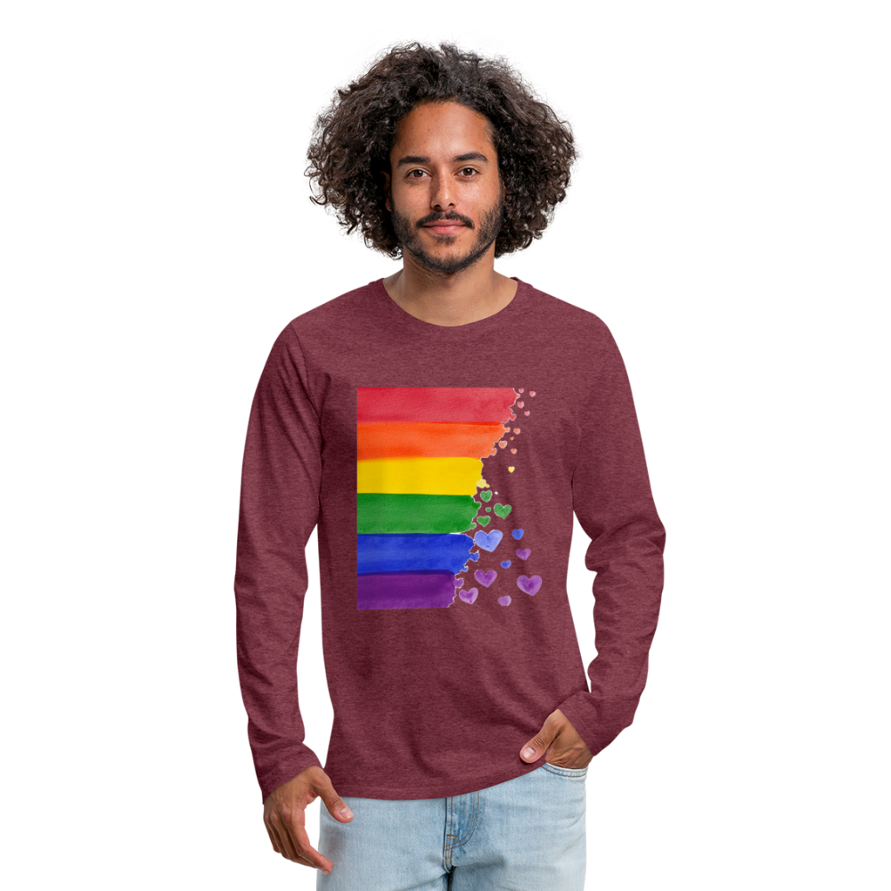 Männer Premium Langarmshirt - LGBT Streifen - Bordeauxrot meliert