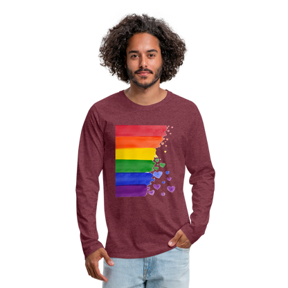 Männer Premium Langarmshirt - LGBT Streifen - Bordeauxrot meliert