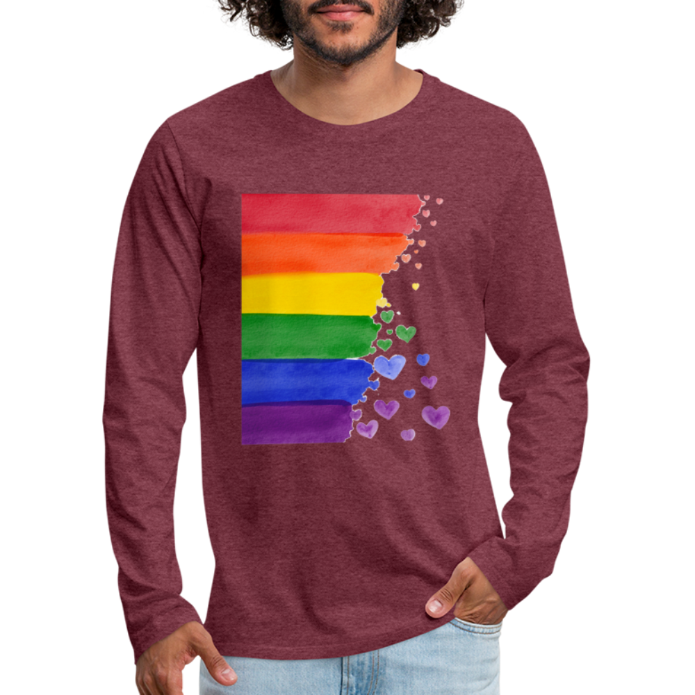 Männer Premium Langarmshirt - LGBT Streifen - Bordeauxrot meliert