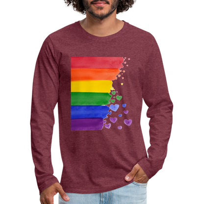 Männer Premium Langarmshirt - LGBT Streifen - Bordeauxrot meliert