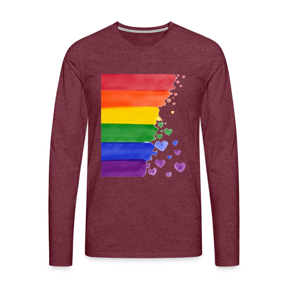 Männer Premium Langarmshirt - LGBT Streifen - Bordeauxrot meliert