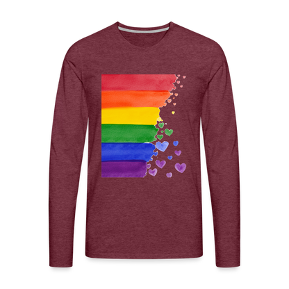 Männer Premium Langarmshirt - LGBT Streifen - Bordeauxrot meliert