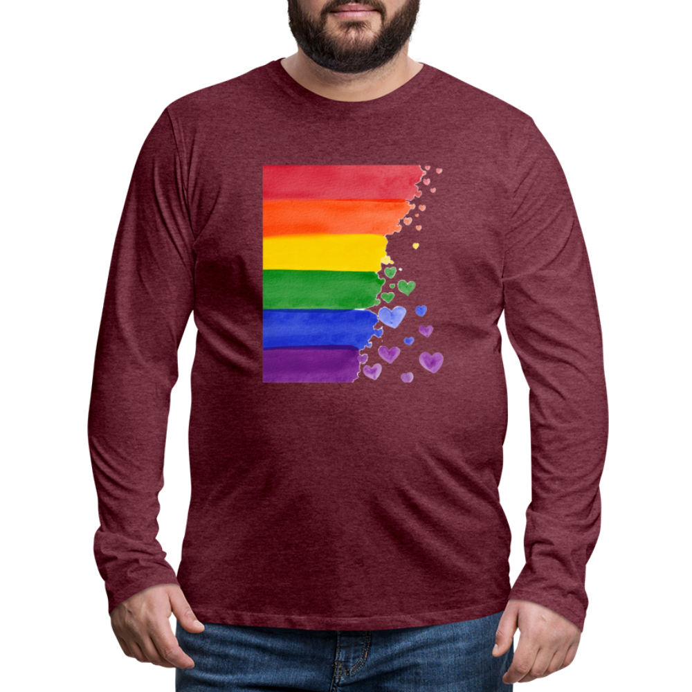 Männer Premium Langarmshirt - LGBT Streifen - Bordeauxrot meliert