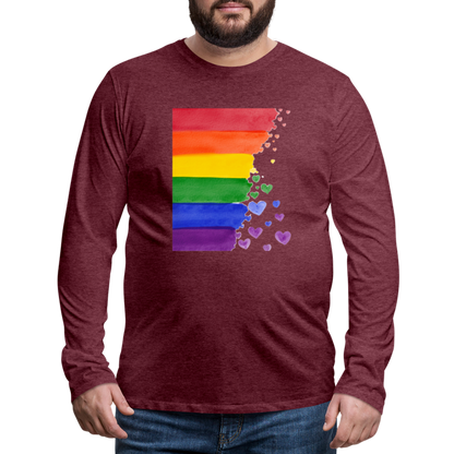 Männer Premium Langarmshirt - LGBT Streifen - Bordeauxrot meliert