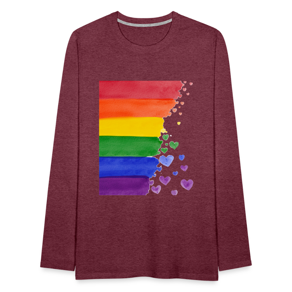 Männer Premium Langarmshirt - LGBT Streifen - Bordeauxrot meliert