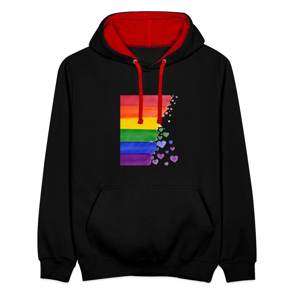 Kontrast-Hoodie - LGBT Streifen - Schwarz/Rot