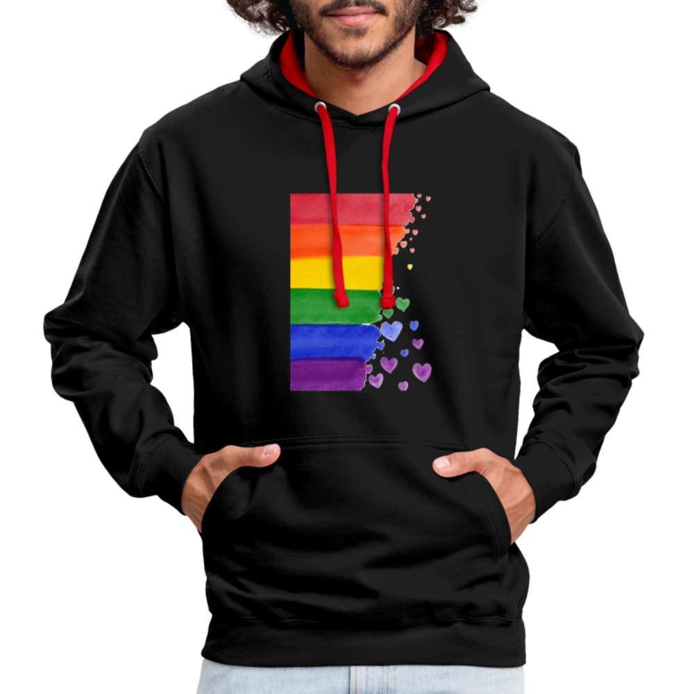 Kontrast-Hoodie - LGBT Streifen - Schwarz/Rot