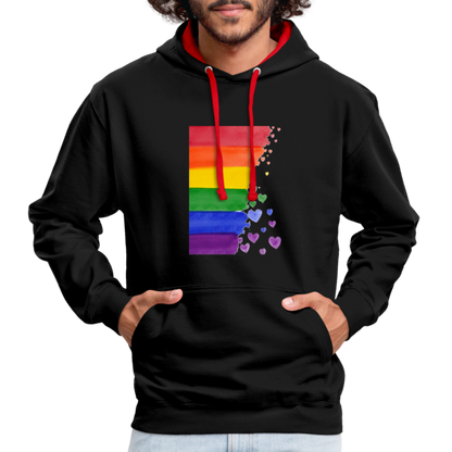 Kontrast-Hoodie - LGBT Streifen - Schwarz/Rot