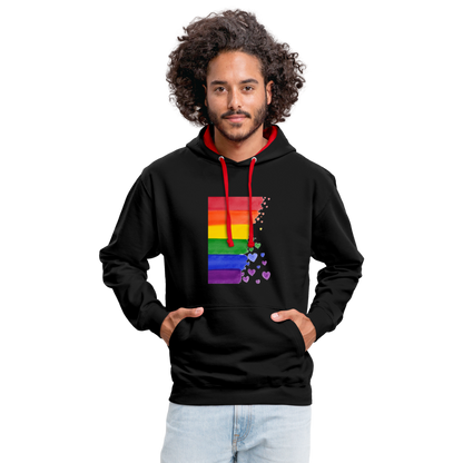 Kontrast-Hoodie - LGBT Streifen - Schwarz/Rot