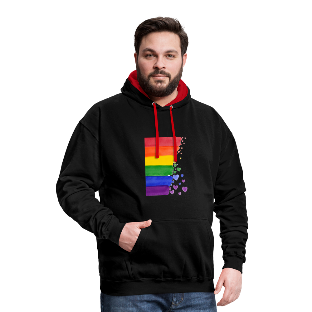 Kontrast-Hoodie - LGBT Streifen - Schwarz/Rot