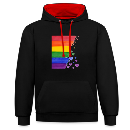 Kontrast-Hoodie - LGBT Streifen - Schwarz/Rot