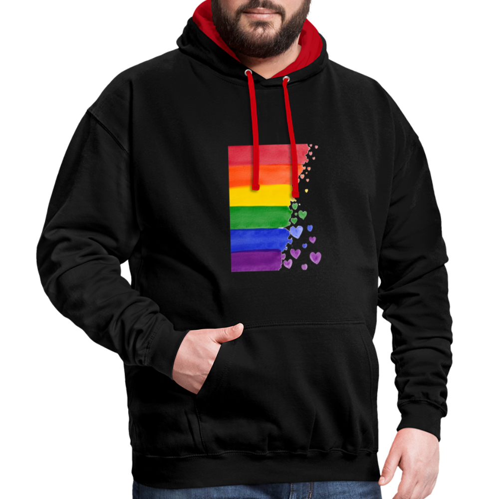 Kontrast-Hoodie - LGBT Streifen - Schwarz/Rot