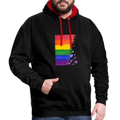 Kontrast-Hoodie - LGBT Streifen - Schwarz/Rot