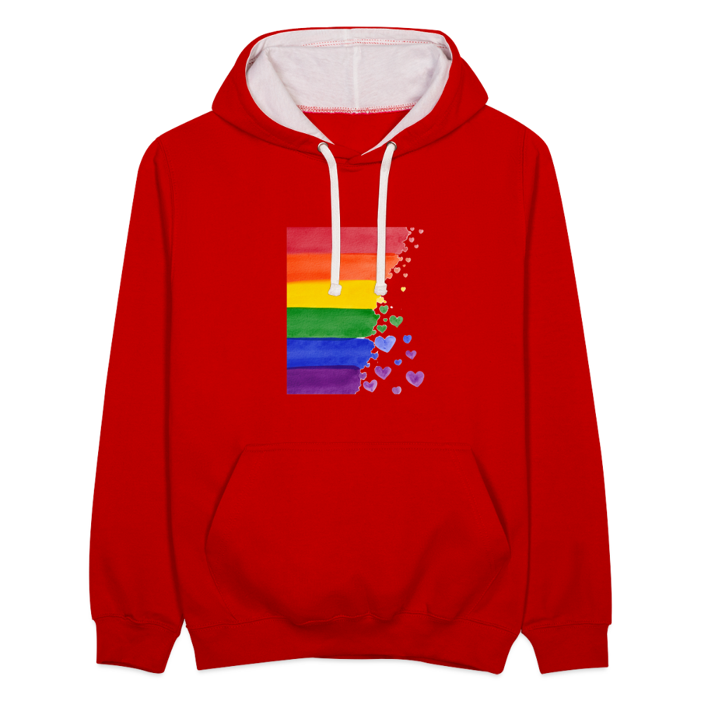 Kontrast-Hoodie - LGBT Streifen - Rot/Weiß