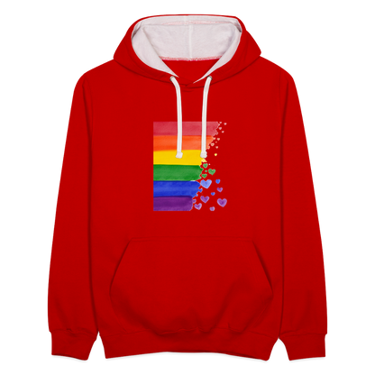 Kontrast-Hoodie - LGBT Streifen - Rot/Weiß