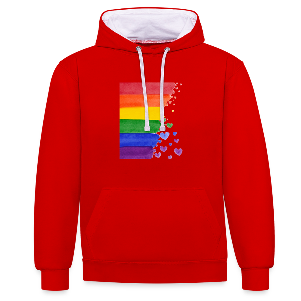 Kontrast-Hoodie - LGBT Streifen - Rot/Weiß