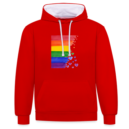 Kontrast-Hoodie - LGBT Streifen - Rot/Weiß