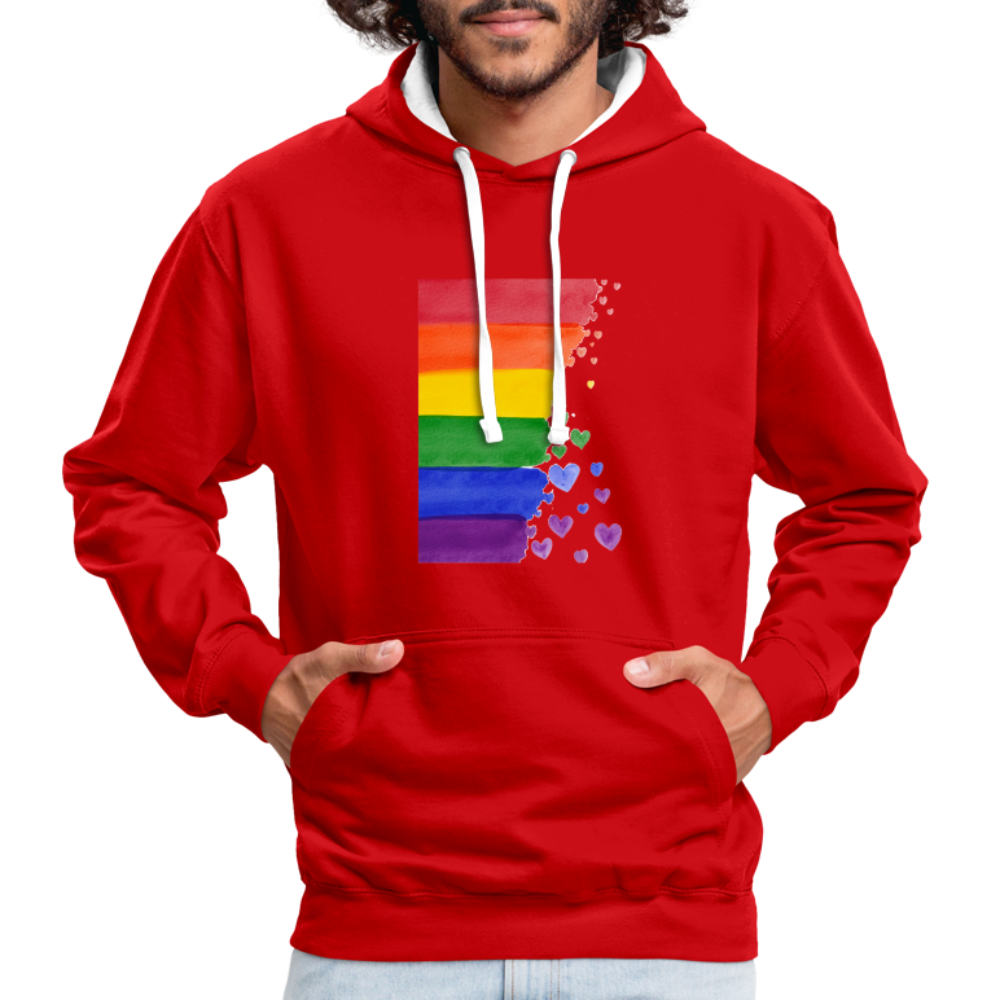 Kontrast-Hoodie - LGBT Streifen - Rot/Weiß