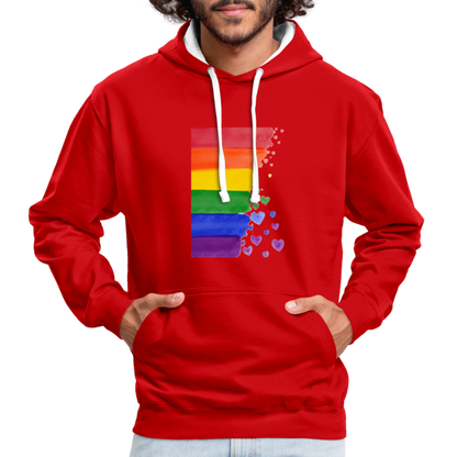 Kontrast-Hoodie - LGBT Streifen - Rot/Weiß