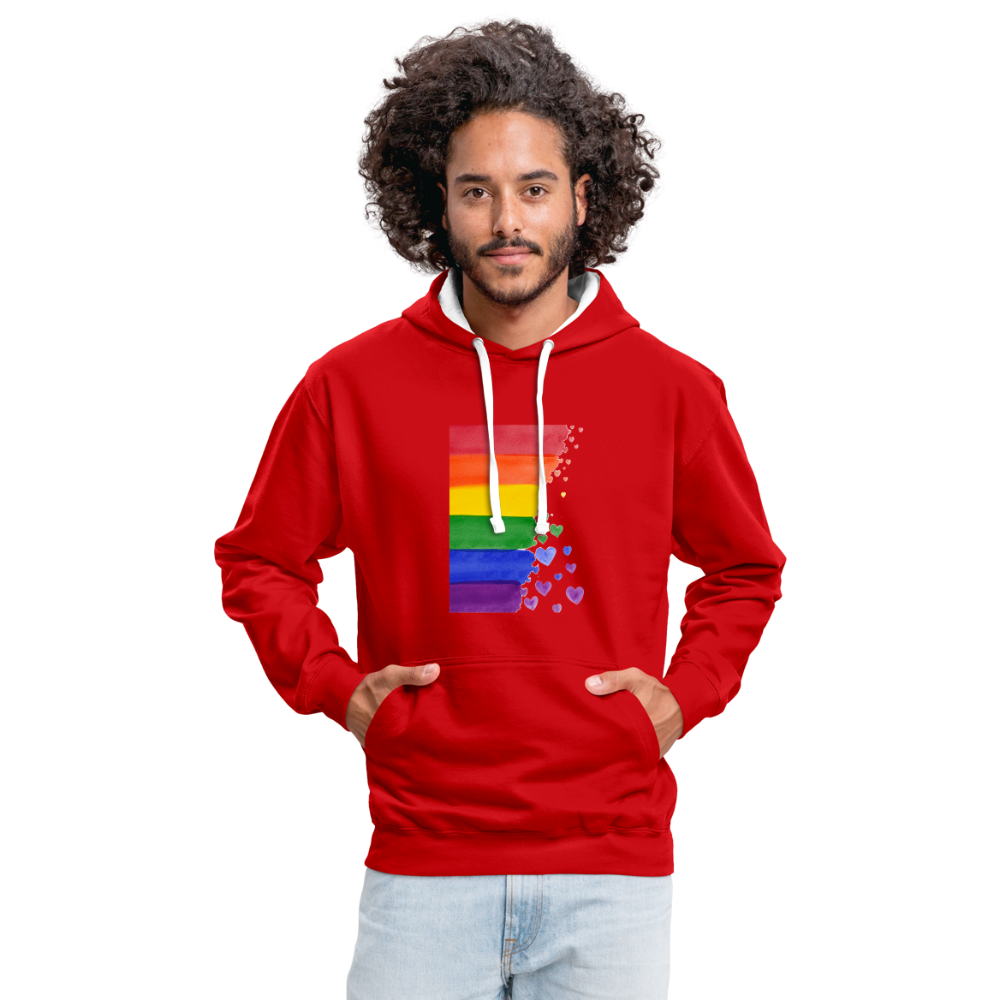 Kontrast-Hoodie - LGBT Streifen - Rot/Weiß