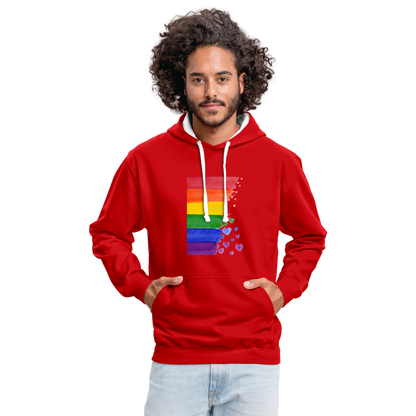 Kontrast-Hoodie - LGBT Streifen - Rot/Weiß