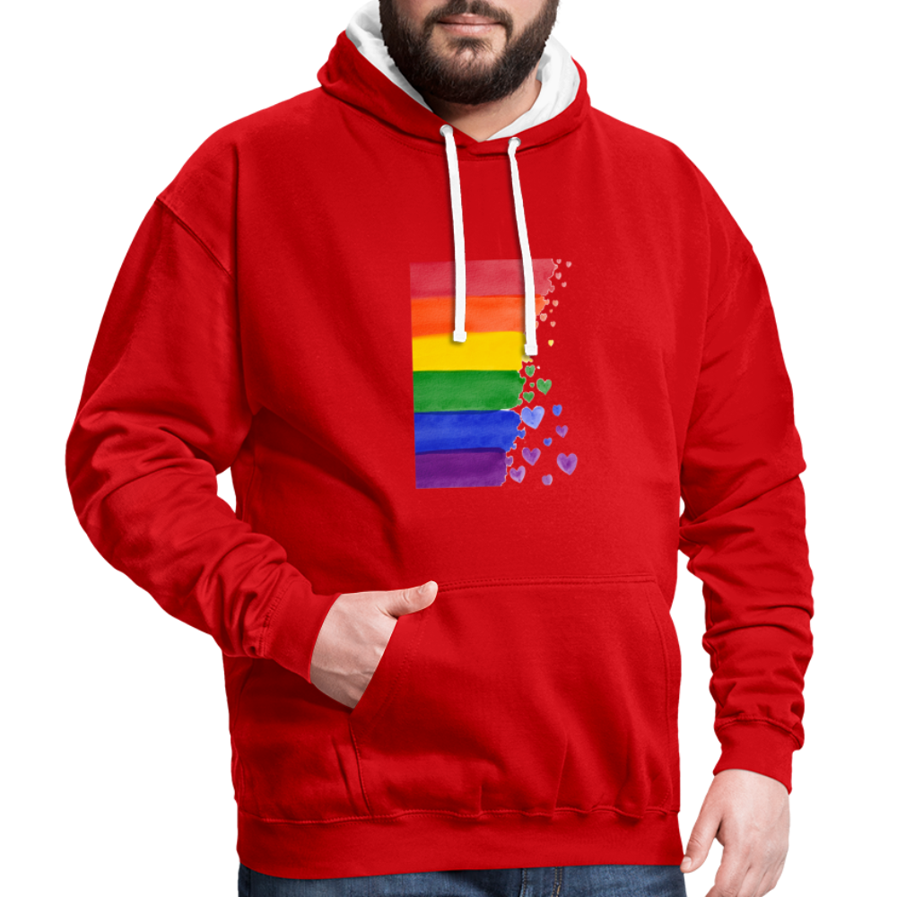 Kontrast-Hoodie - LGBT Streifen - Rot/Weiß