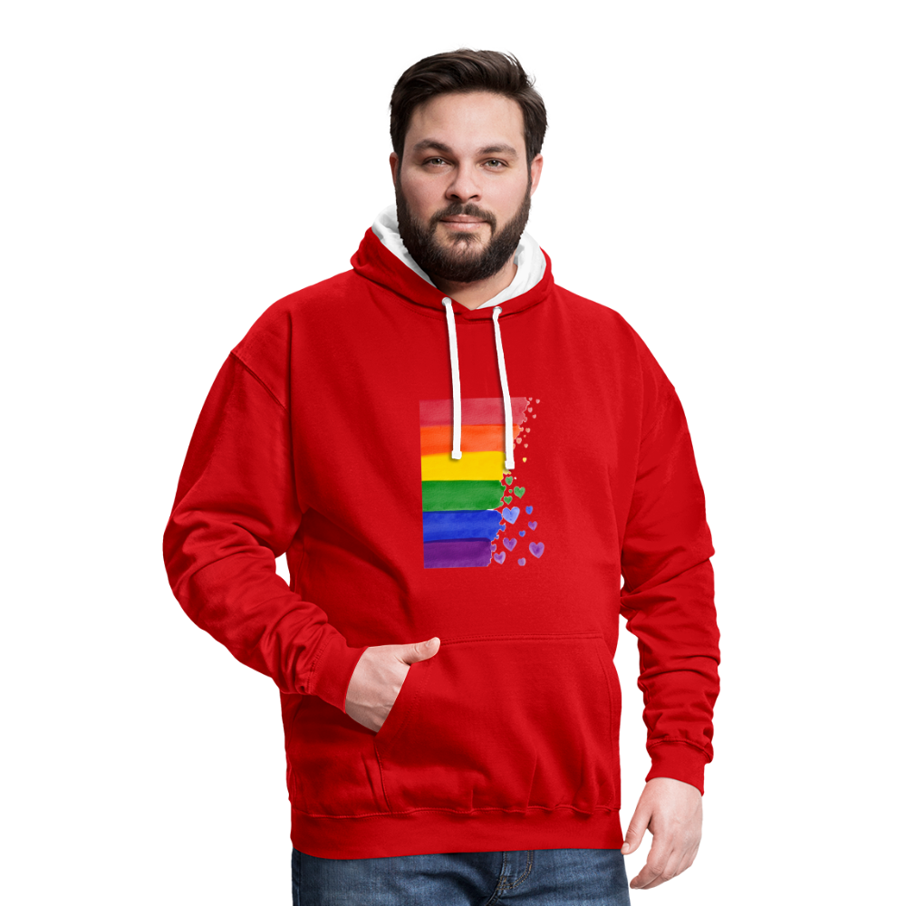 Kontrast-Hoodie - LGBT Streifen - Rot/Weiß