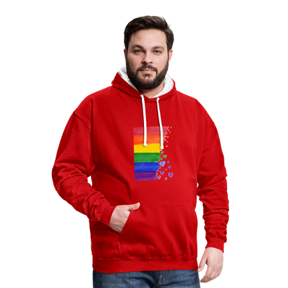 Kontrast-Hoodie - LGBT Streifen - Rot/Weiß