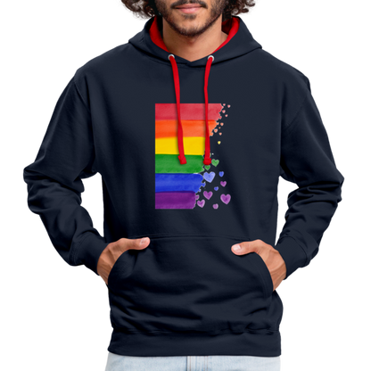 Kontrast-Hoodie - LGBT Streifen - Navy/Rot