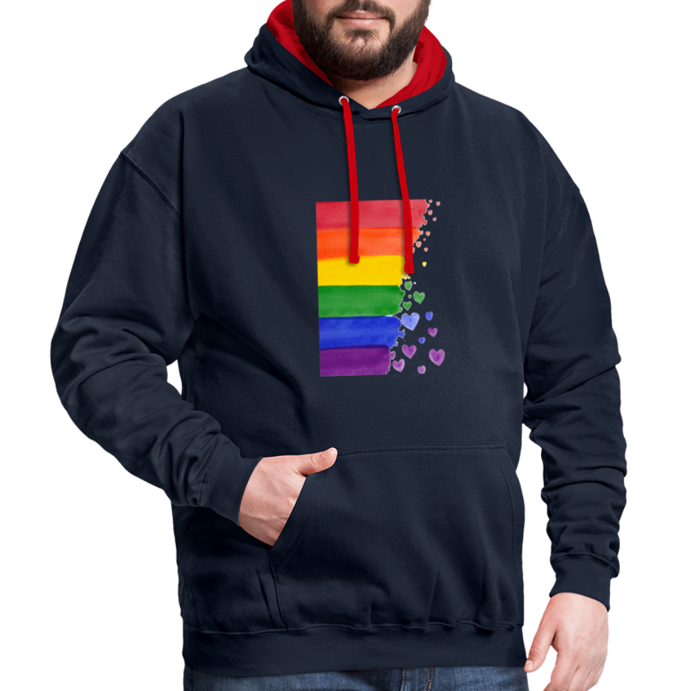 Kontrast-Hoodie - LGBT Streifen - Navy/Rot