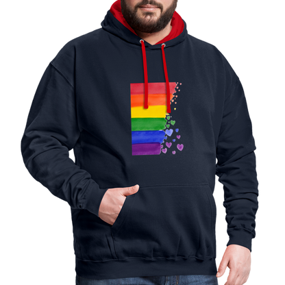 Kontrast-Hoodie - LGBT Streifen - Navy/Rot