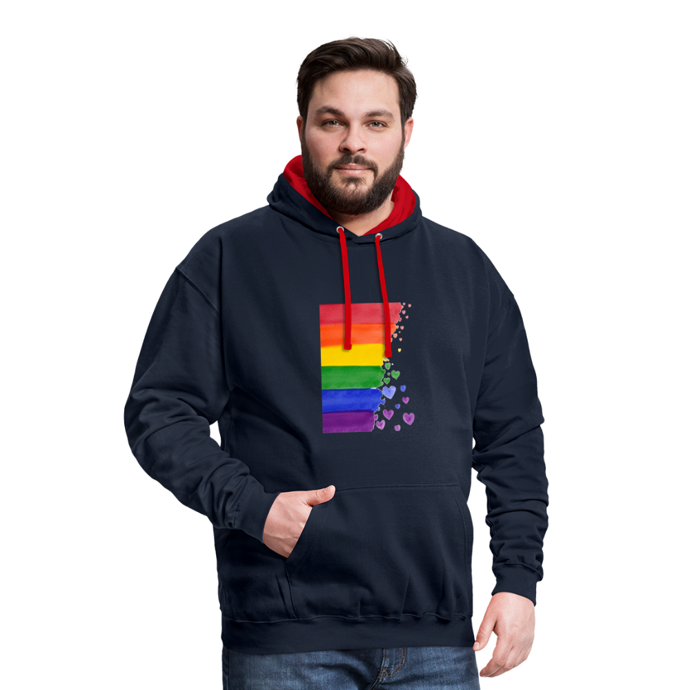 Kontrast-Hoodie - LGBT Streifen - Navy/Rot