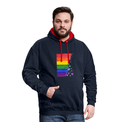 Kontrast-Hoodie - LGBT Streifen - Navy/Rot