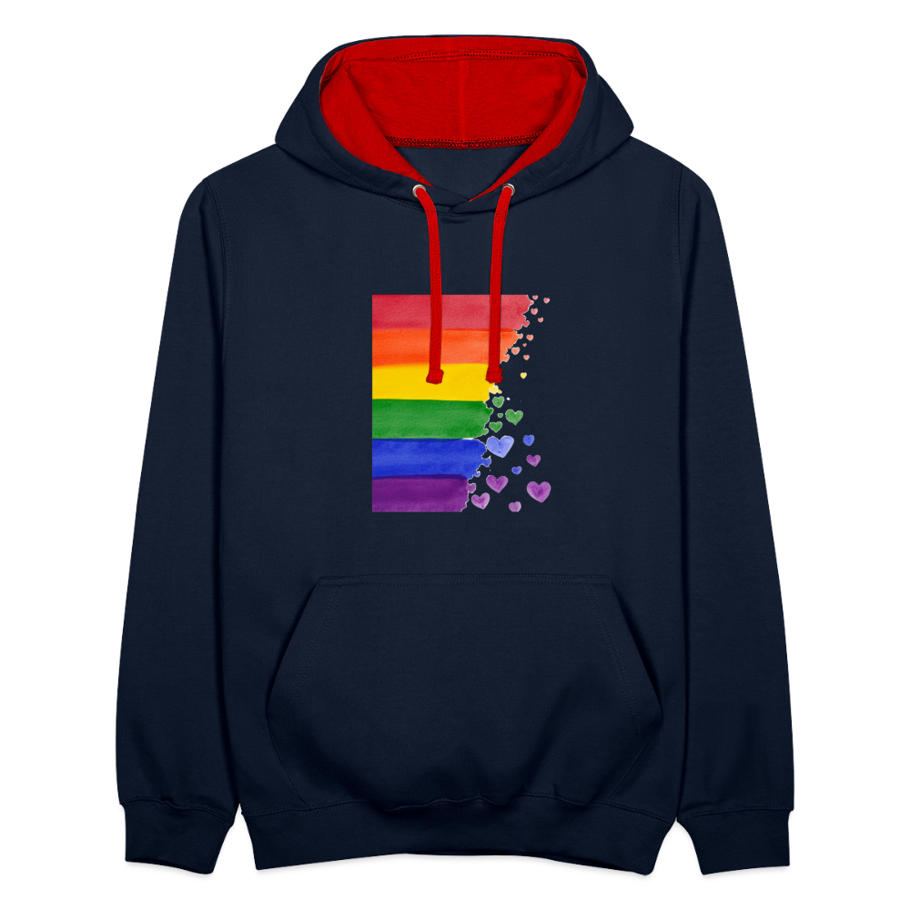 Kontrast-Hoodie - LGBT Streifen - Navy/Rot