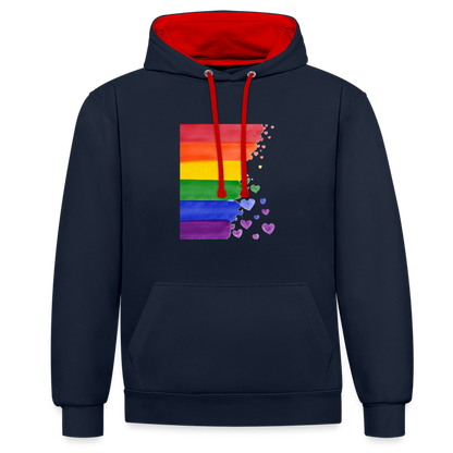 Kontrast-Hoodie - LGBT Streifen - Navy/Rot